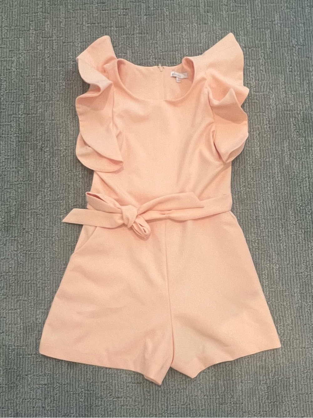 GB girls Peach Ruffle-Shoulder Tie-Waist Romper